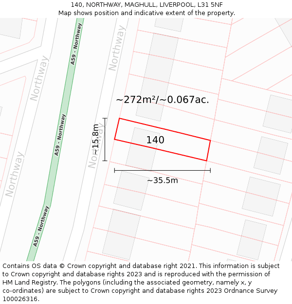 140, NORTHWAY, MAGHULL, LIVERPOOL, L31 5NF: Plot and title map