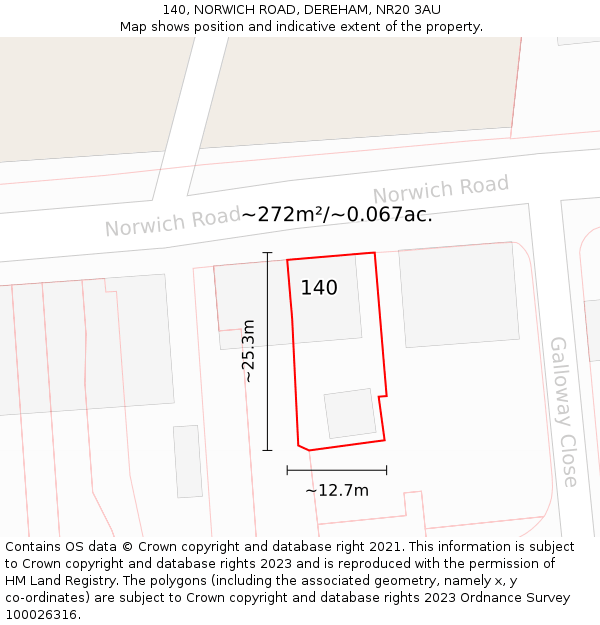 140, NORWICH ROAD, DEREHAM, NR20 3AU: Plot and title map