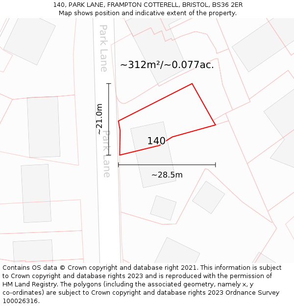 140, PARK LANE, FRAMPTON COTTERELL, BRISTOL, BS36 2ER: Plot and title map