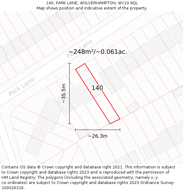 140, PARK LANE, WOLVERHAMPTON, WV10 9QL: Plot and title map