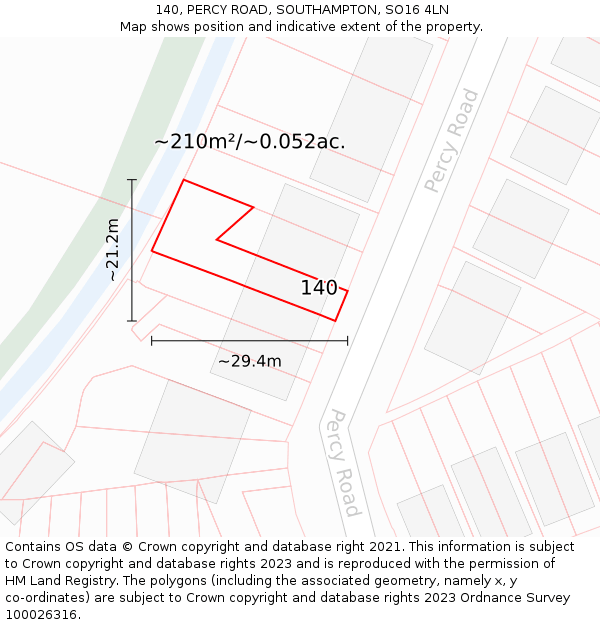 140, PERCY ROAD, SOUTHAMPTON, SO16 4LN: Plot and title map