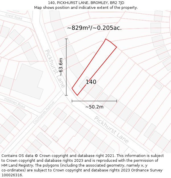 140, PICKHURST LANE, BROMLEY, BR2 7JD: Plot and title map