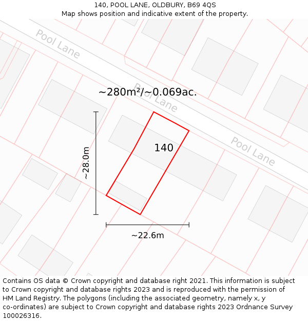 140, POOL LANE, OLDBURY, B69 4QS: Plot and title map