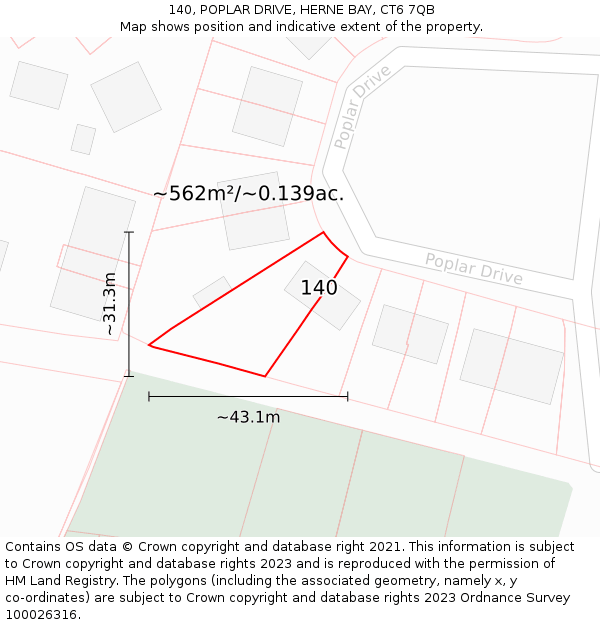 140, POPLAR DRIVE, HERNE BAY, CT6 7QB: Plot and title map