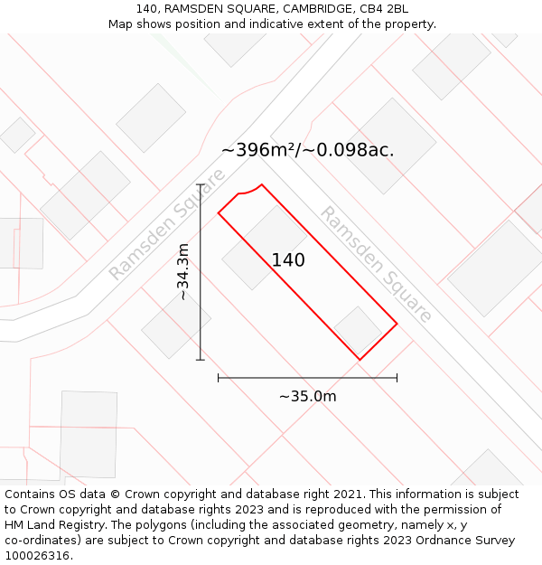 140, RAMSDEN SQUARE, CAMBRIDGE, CB4 2BL: Plot and title map