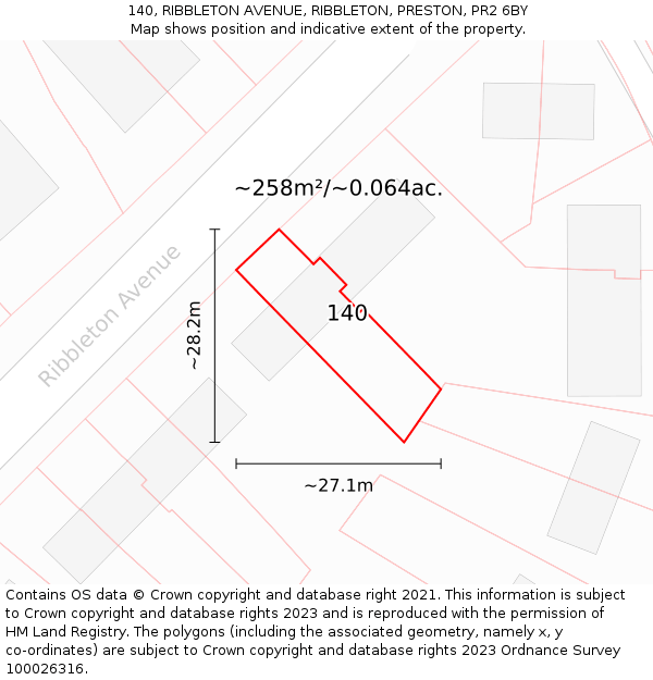 140, RIBBLETON AVENUE, RIBBLETON, PRESTON, PR2 6BY: Plot and title map