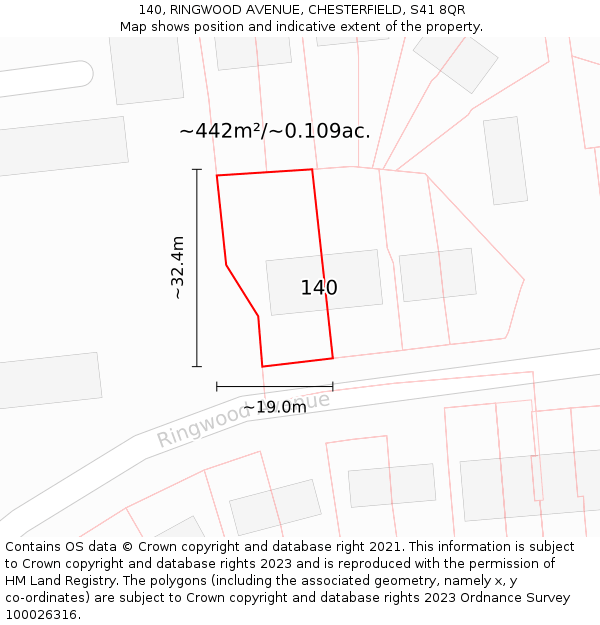 140, RINGWOOD AVENUE, CHESTERFIELD, S41 8QR: Plot and title map