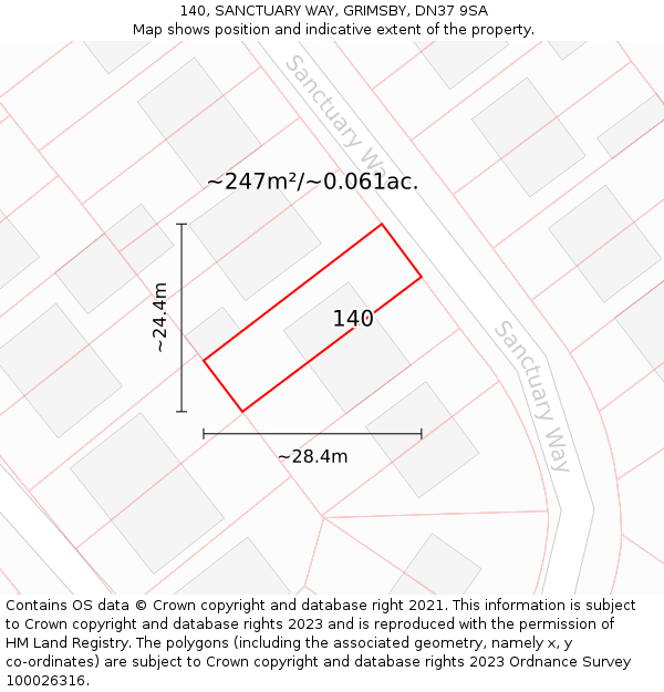 140, SANCTUARY WAY, GRIMSBY, DN37 9SA: Plot and title map
