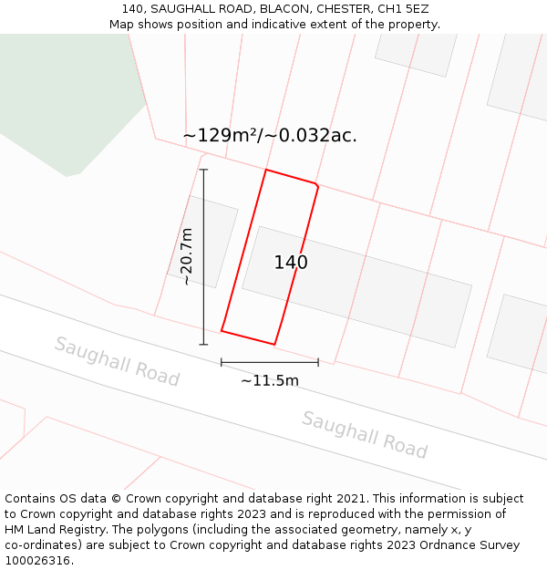 140, SAUGHALL ROAD, BLACON, CHESTER, CH1 5EZ: Plot and title map
