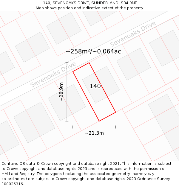 140, SEVENOAKS DRIVE, SUNDERLAND, SR4 9NF: Plot and title map