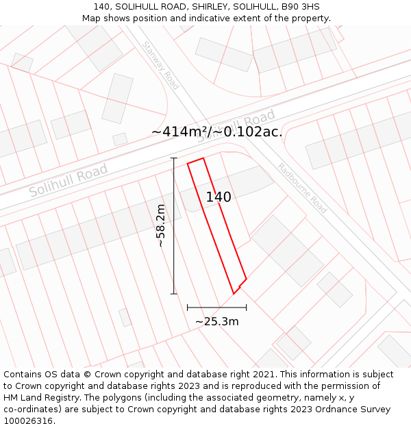 140, SOLIHULL ROAD, SHIRLEY, SOLIHULL, B90 3HS: Plot and title map