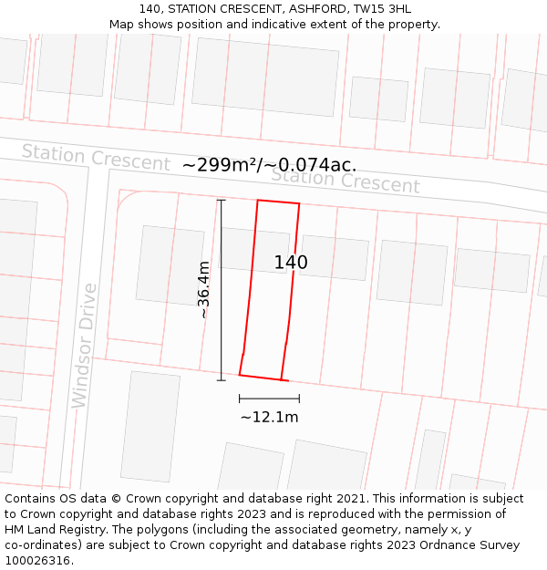 140, STATION CRESCENT, ASHFORD, TW15 3HL: Plot and title map
