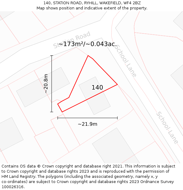 140, STATION ROAD, RYHILL, WAKEFIELD, WF4 2BZ: Plot and title map