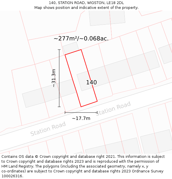 140, STATION ROAD, WIGSTON, LE18 2DL: Plot and title map