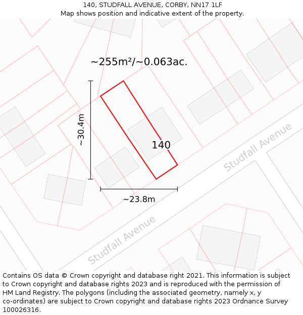 140, STUDFALL AVENUE, CORBY, NN17 1LF: Plot and title map