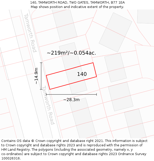 140, TAMWORTH ROAD, TWO GATES, TAMWORTH, B77 1EA: Plot and title map