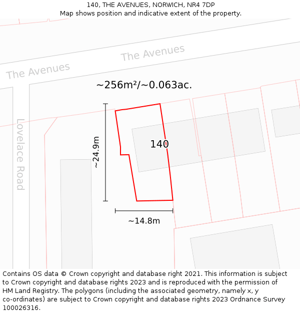 140, THE AVENUES, NORWICH, NR4 7DP: Plot and title map