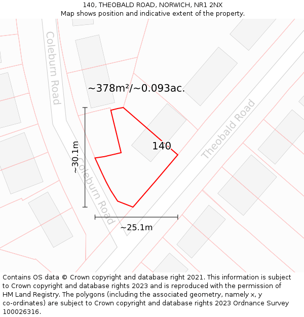 140, THEOBALD ROAD, NORWICH, NR1 2NX: Plot and title map