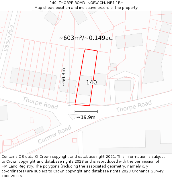 140, THORPE ROAD, NORWICH, NR1 1RH: Plot and title map