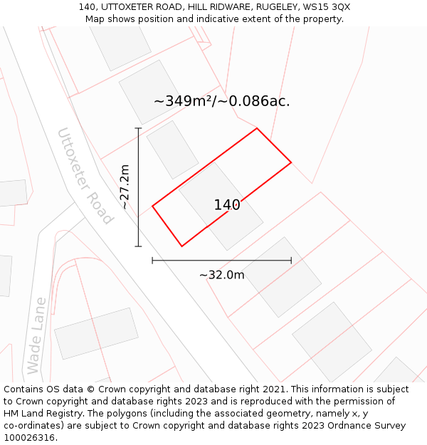 140, UTTOXETER ROAD, HILL RIDWARE, RUGELEY, WS15 3QX: Plot and title map