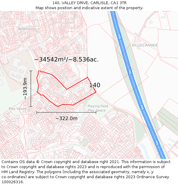 140, VALLEY DRIVE, CARLISLE, CA1 3TR: Plot and title map
