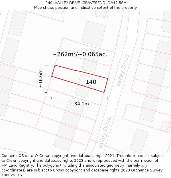 140, VALLEY DRIVE, GRAVESEND, DA12 5SA: Plot and title map
