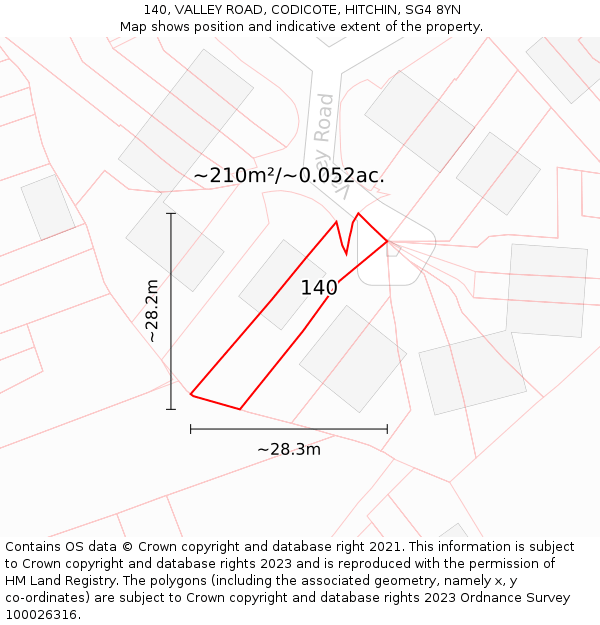 140, VALLEY ROAD, CODICOTE, HITCHIN, SG4 8YN: Plot and title map