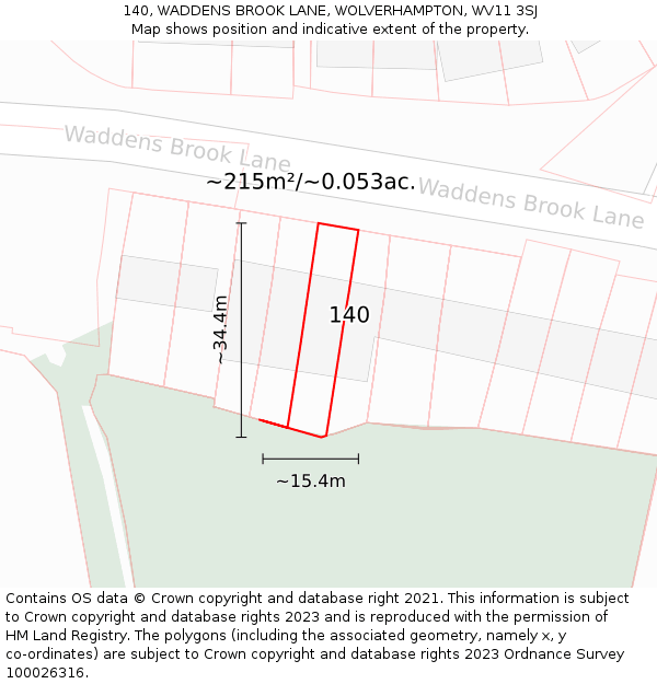 140, WADDENS BROOK LANE, WOLVERHAMPTON, WV11 3SJ: Plot and title map