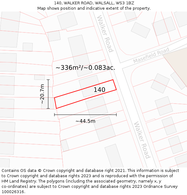 140, WALKER ROAD, WALSALL, WS3 1BZ: Plot and title map