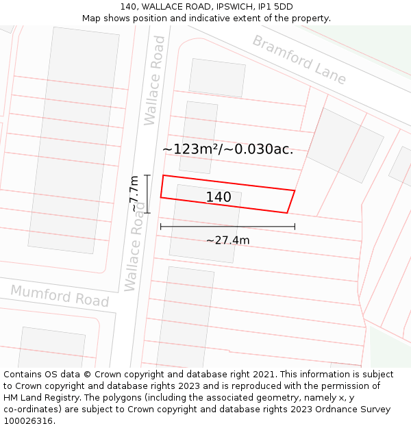 140, WALLACE ROAD, IPSWICH, IP1 5DD: Plot and title map