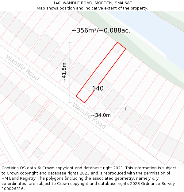 140, WANDLE ROAD, MORDEN, SM4 6AE: Plot and title map