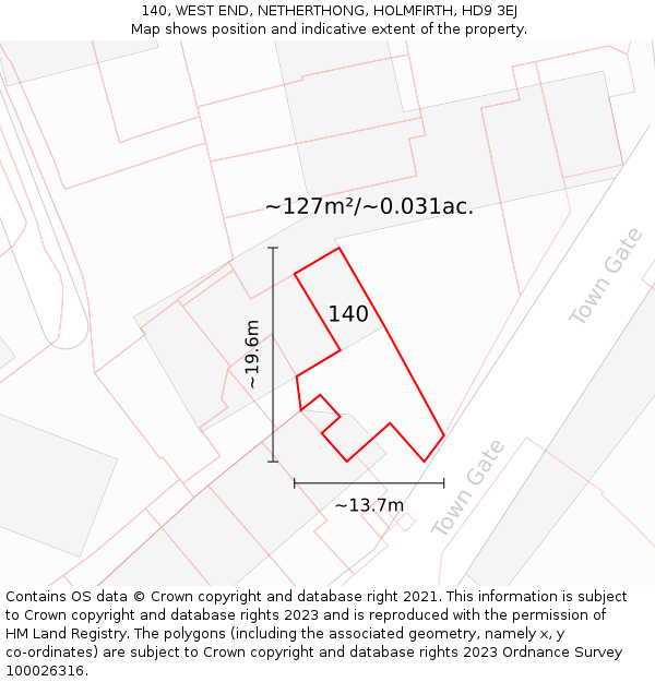 140, WEST END, NETHERTHONG, HOLMFIRTH, HD9 3EJ: Plot and title map
