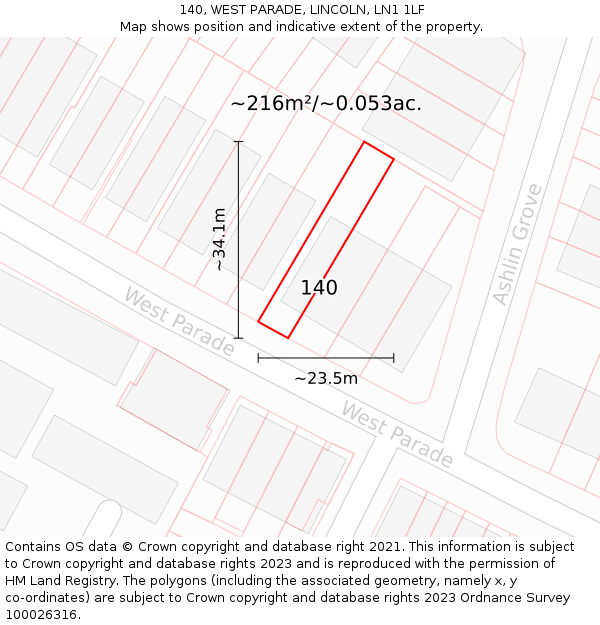 140, WEST PARADE, LINCOLN, LN1 1LF: Plot and title map