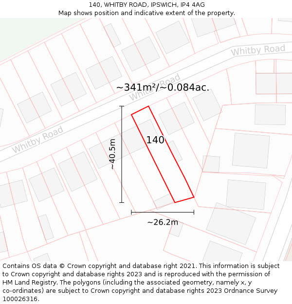 140, WHITBY ROAD, IPSWICH, IP4 4AG: Plot and title map