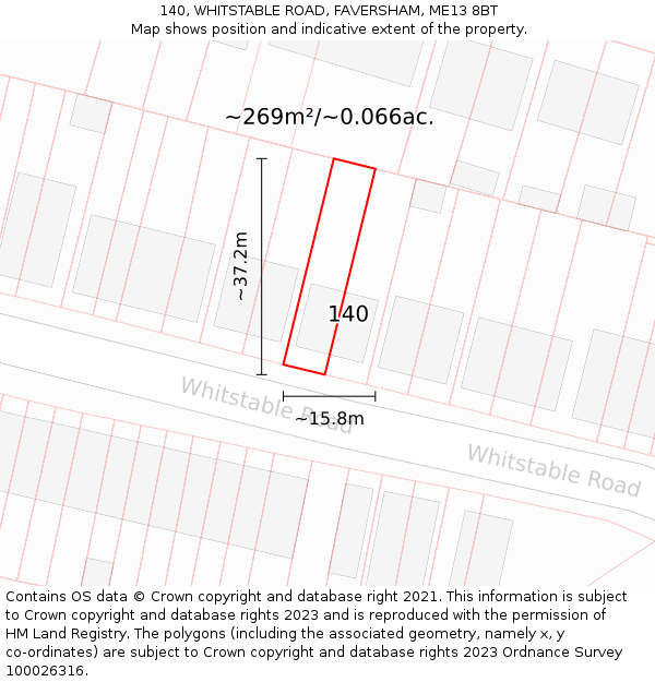 140, WHITSTABLE ROAD, FAVERSHAM, ME13 8BT: Plot and title map