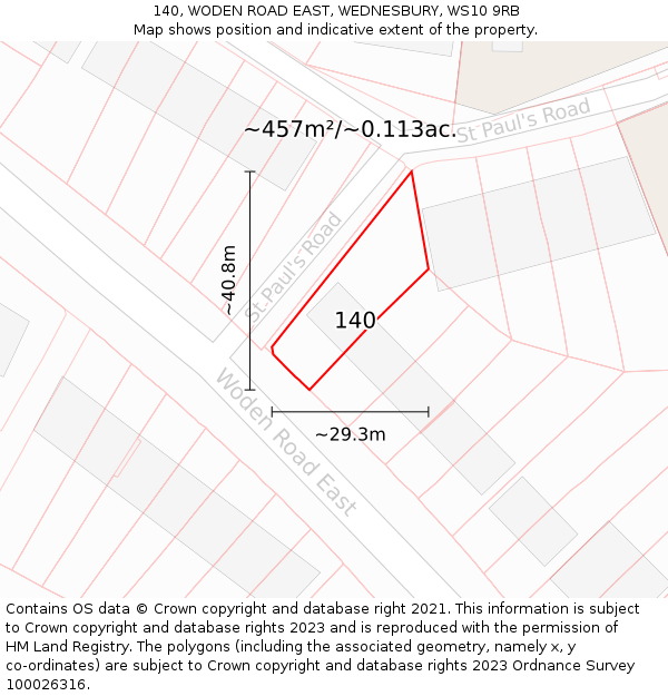 140, WODEN ROAD EAST, WEDNESBURY, WS10 9RB: Plot and title map