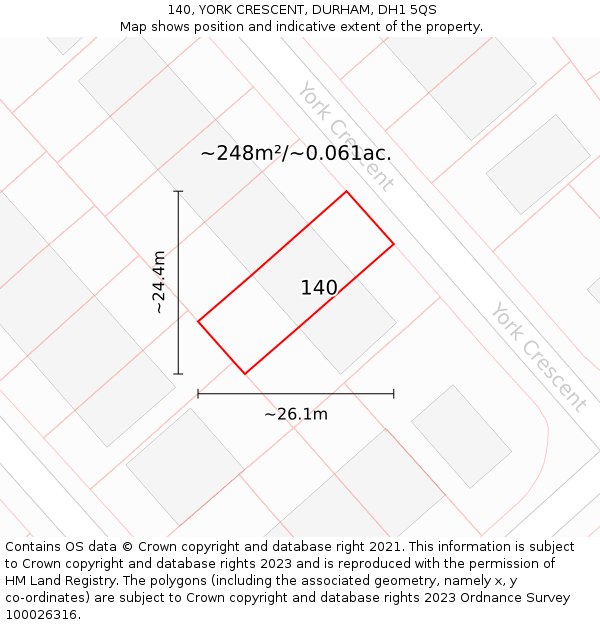 140, YORK CRESCENT, DURHAM, DH1 5QS: Plot and title map