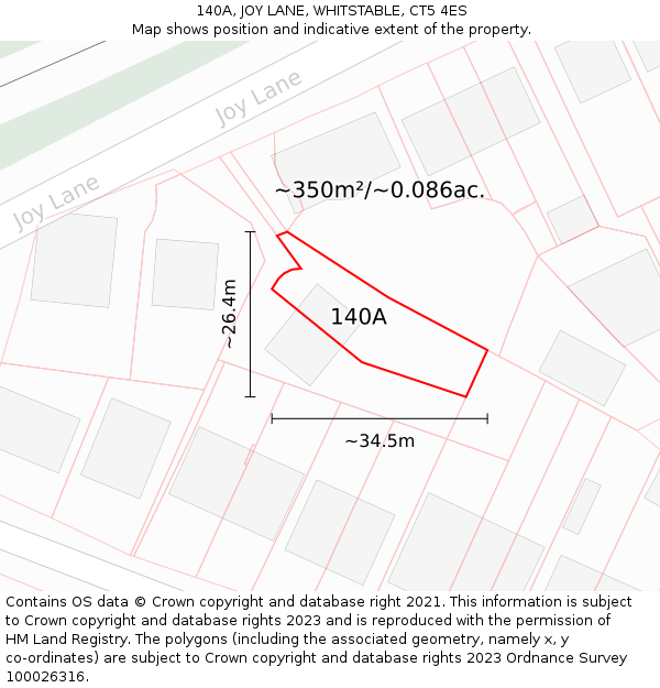140A, JOY LANE, WHITSTABLE, CT5 4ES: Plot and title map