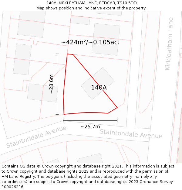 140A, KIRKLEATHAM LANE, REDCAR, TS10 5DD: Plot and title map
