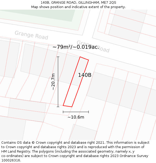 140B, GRANGE ROAD, GILLINGHAM, ME7 2QS: Plot and title map
