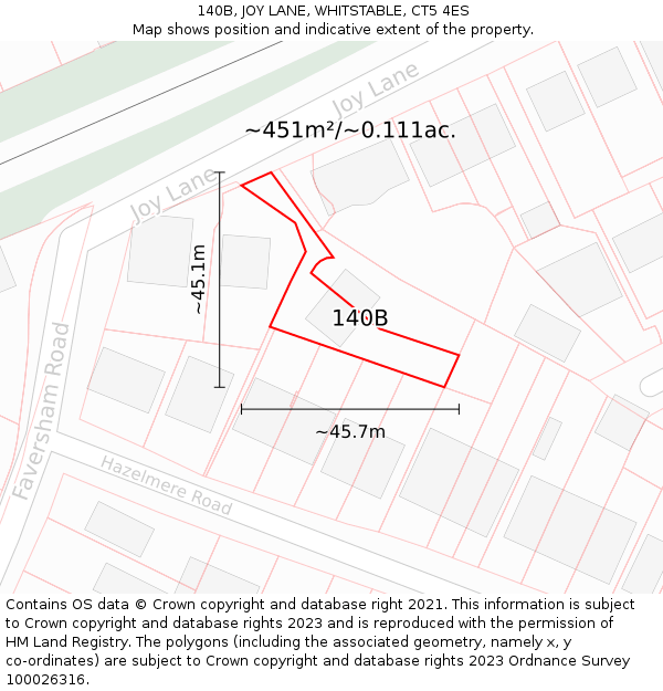 140B, JOY LANE, WHITSTABLE, CT5 4ES: Plot and title map