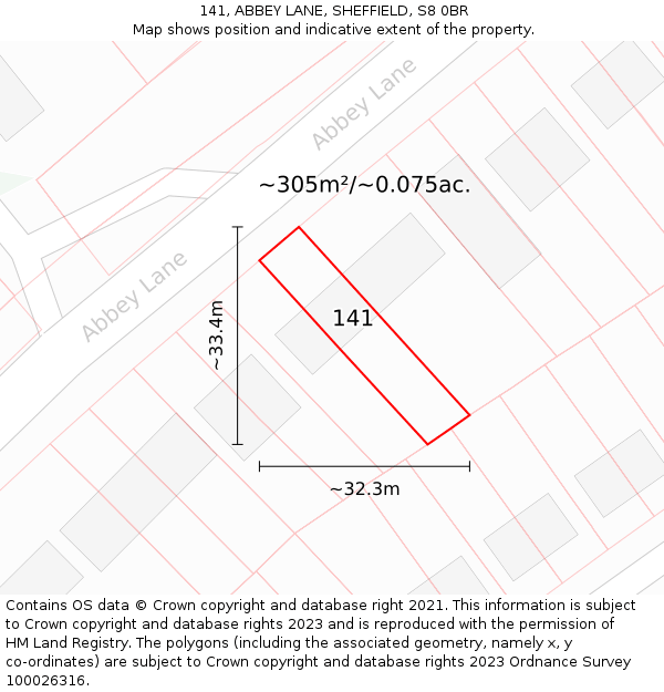 141, ABBEY LANE, SHEFFIELD, S8 0BR: Plot and title map
