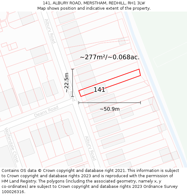 141, ALBURY ROAD, MERSTHAM, REDHILL, RH1 3LW: Plot and title map