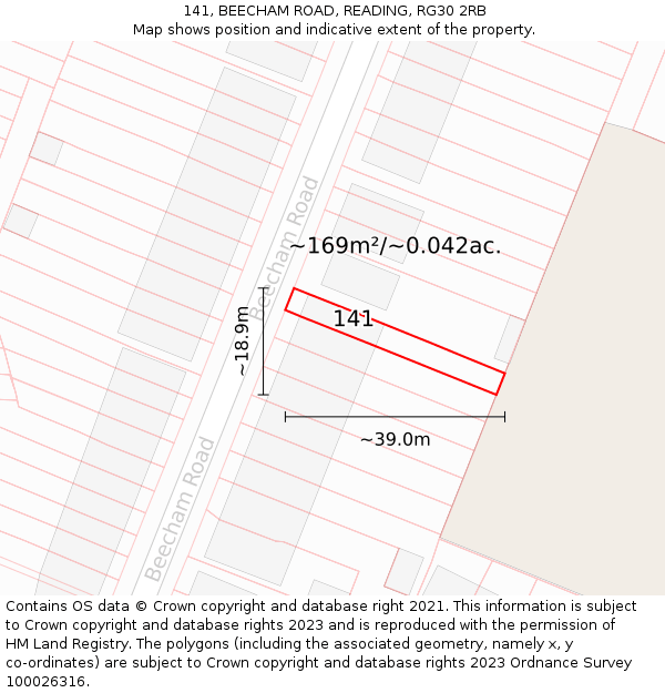 141, BEECHAM ROAD, READING, RG30 2RB: Plot and title map