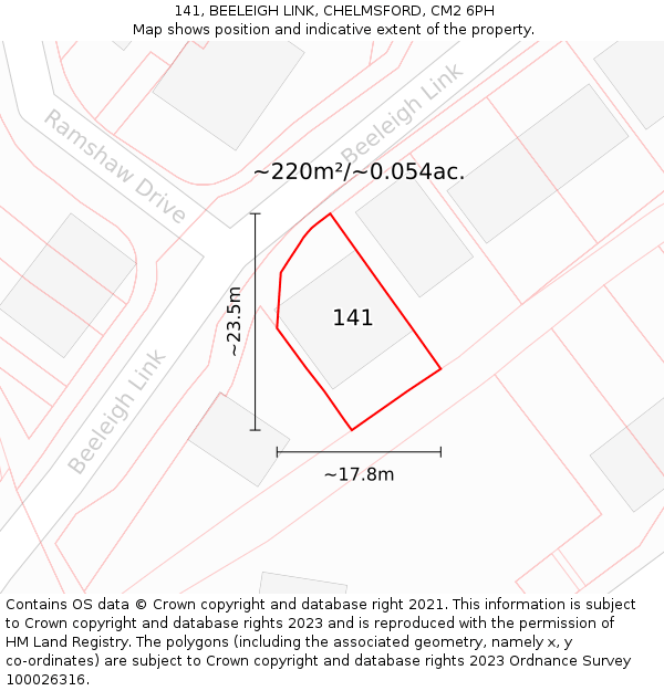 141, BEELEIGH LINK, CHELMSFORD, CM2 6PH: Plot and title map