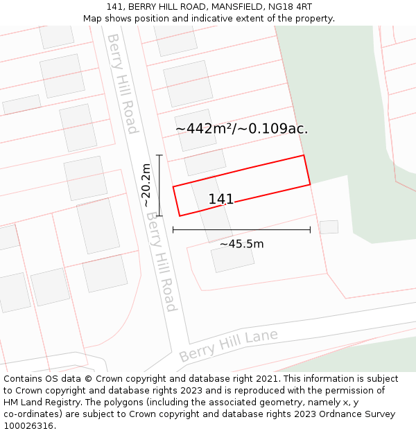 141, BERRY HILL ROAD, MANSFIELD, NG18 4RT: Plot and title map