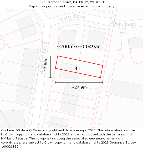 141, BISMORE ROAD, BANBURY, OX16 1JN: Plot and title map