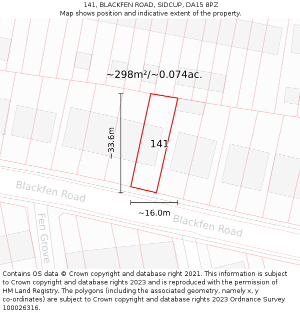 141, BLACKFEN ROAD, SIDCUP, DA15 8PZ: Plot and title map