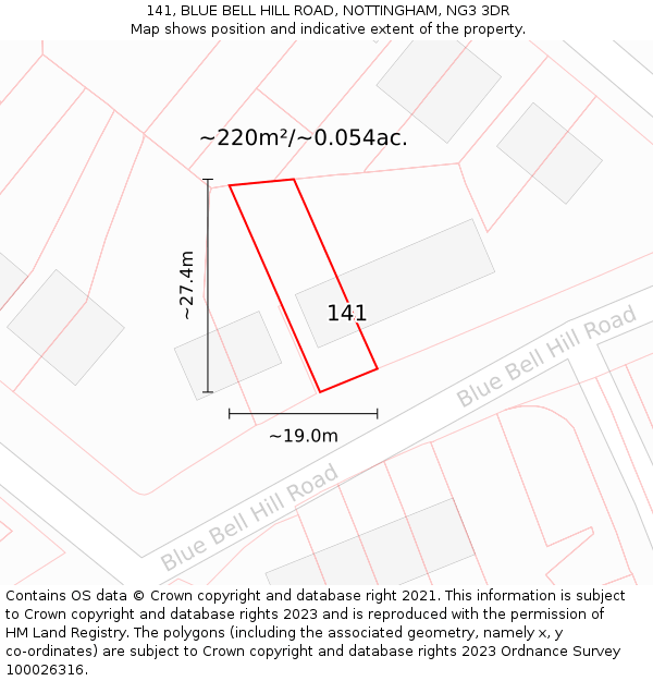 141, BLUE BELL HILL ROAD, NOTTINGHAM, NG3 3DR: Plot and title map
