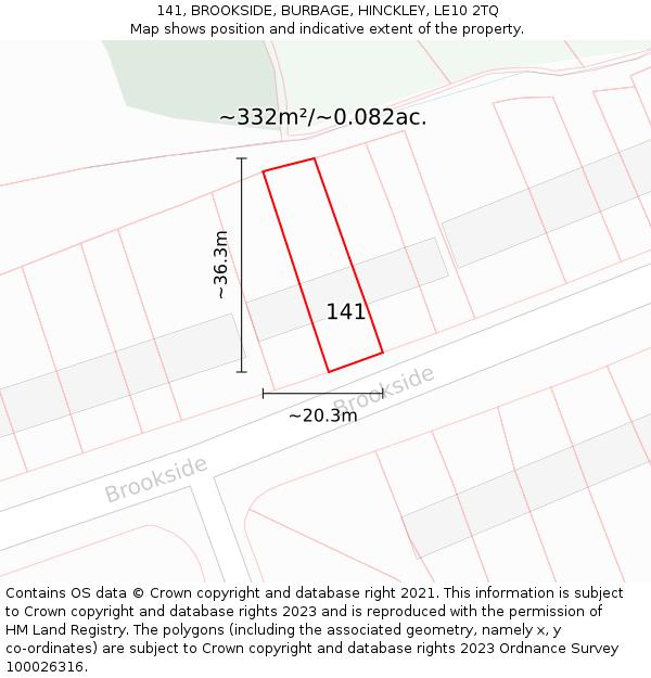 141, BROOKSIDE, BURBAGE, HINCKLEY, LE10 2TQ: Plot and title map